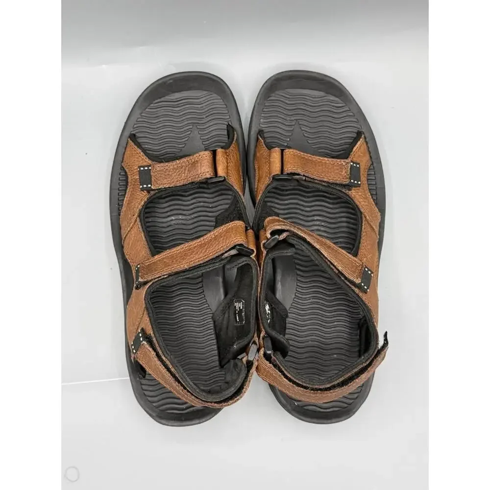 Lands’ End Men’s Leather Hiking Sandals Brown Adjustable Straps Size 10